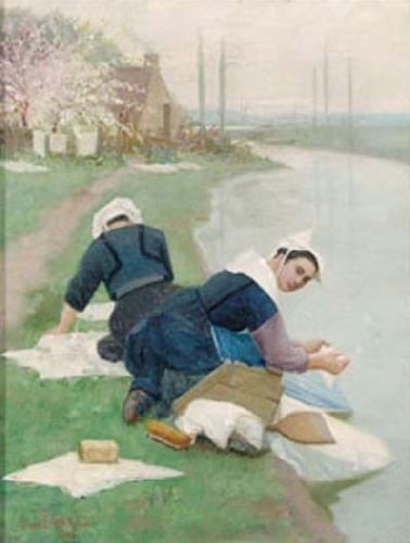 Lionel Walden Women Washing Laundry on a River Bank, oil painting by Lionel Walden oil painting picture